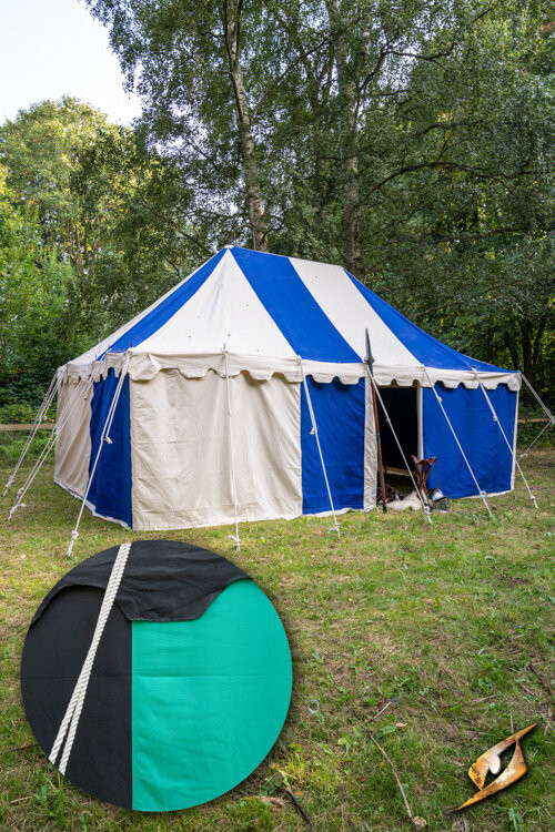Tenda tendone medievale, nero-verde 4 x 6 metri. (Versione compatta)