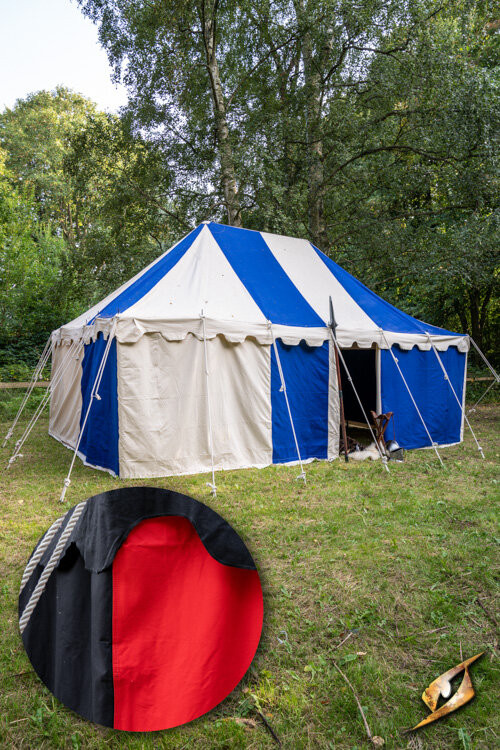 Tenda tendone medievale, nero-rosso 4 x 6 metri. (Versione compatta)