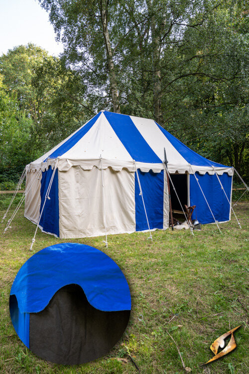 Tenda tendone medievale, nero-blu 4 x 6 metri. (Versione compatta)