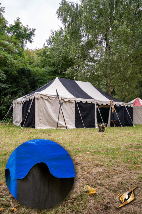 Tenda tendone medievale, nero-blu 5 x 8 metri. (Versione compatta)