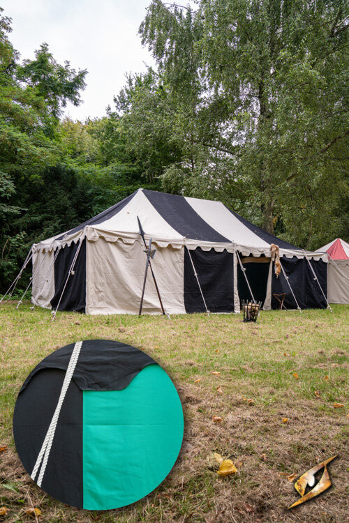 Tenda tendone medievale, nero-verde 5 x 8 metri. (Versione compatta)