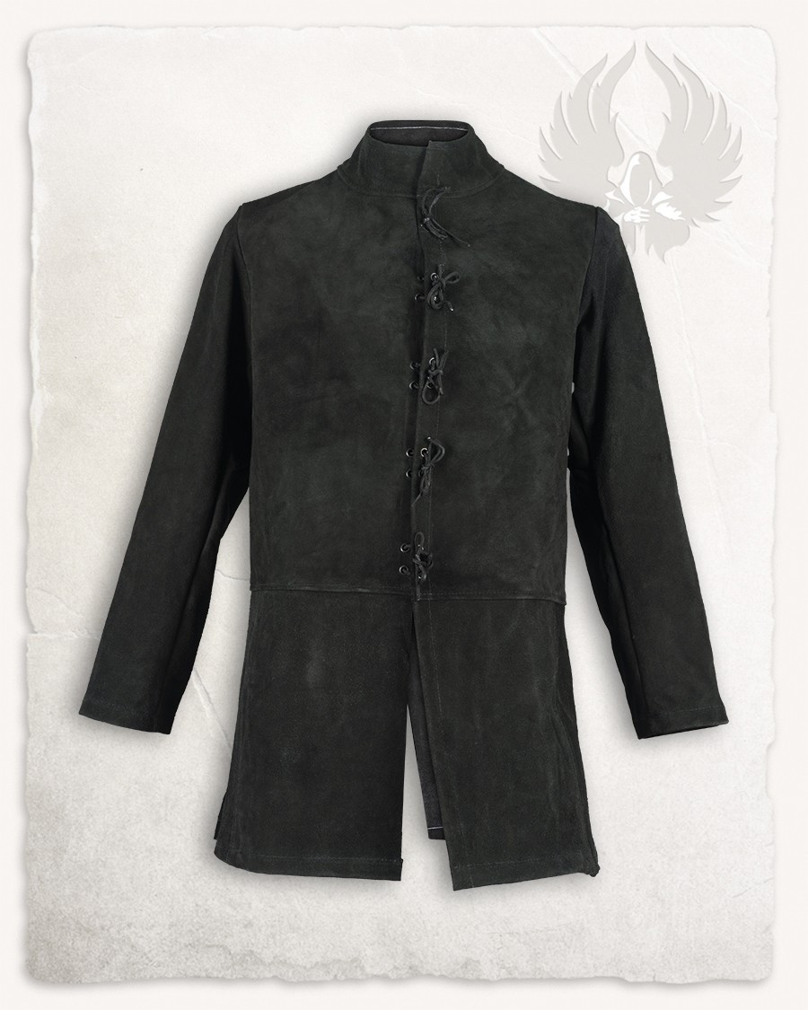 Cappotto medievale in pelle scamosciata modello Tilly, colore nero