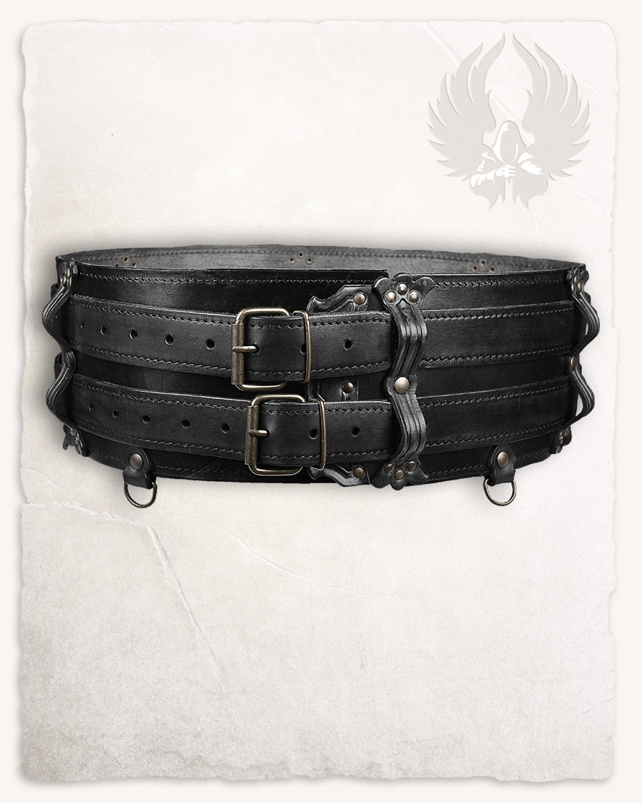 Cintura medieval doppia in pelle Modello Luthor, colore nero