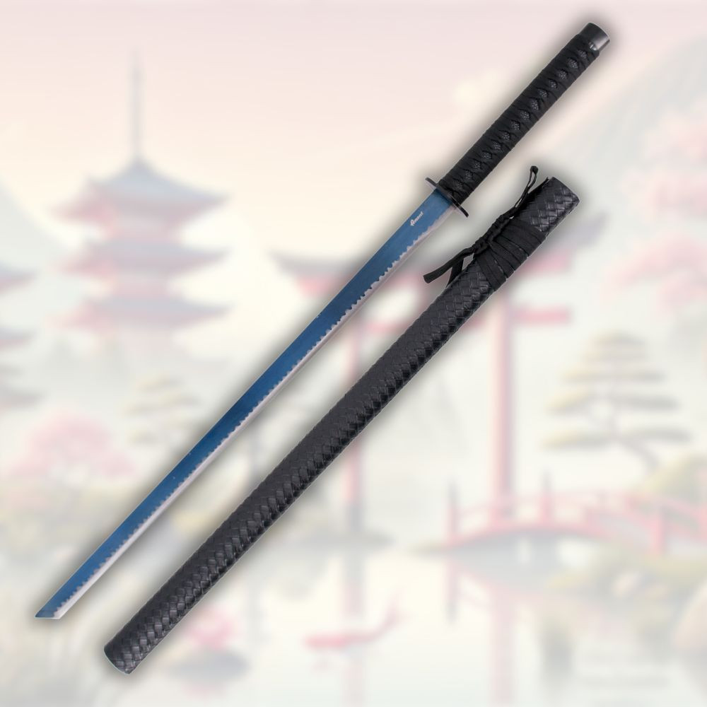 Katana decorativa lama in acciaio finitura titanio blu