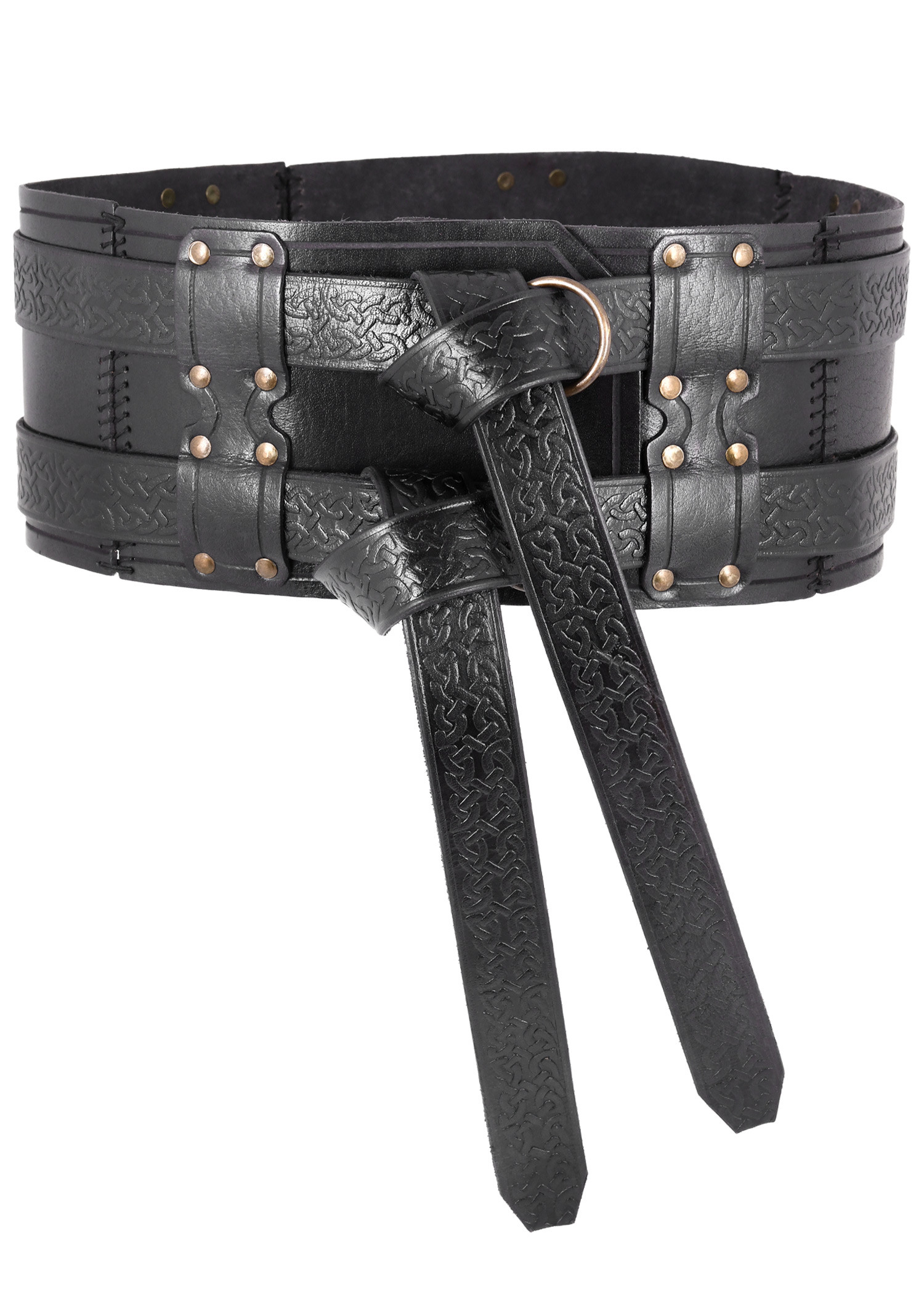 Cintura medieval doppia in cuoio modello Balor, colore nero