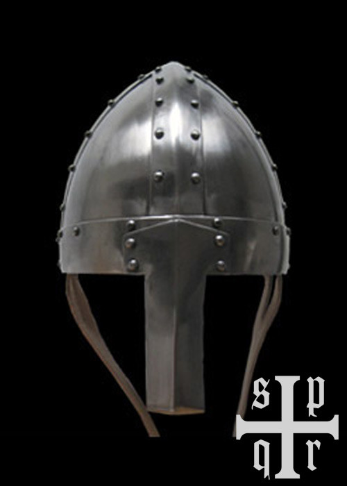 Elmo medieval tipo Spangenhelm con nasale in acciaio