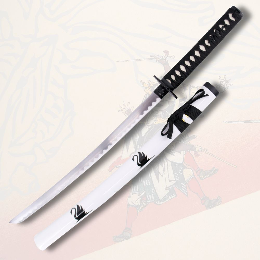 Wakizashi decorativo con fodero bianco decorato con cigni (82 cm.)