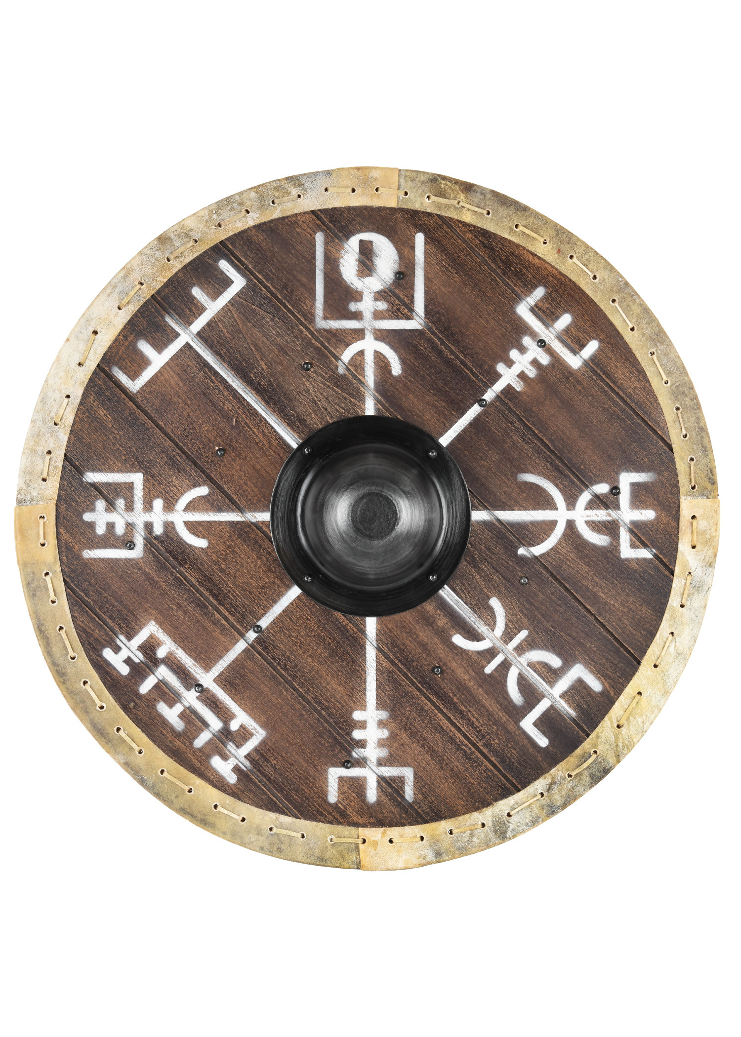 Scudo Viking Vegvísir con bordo in cuoio (60 cm.)