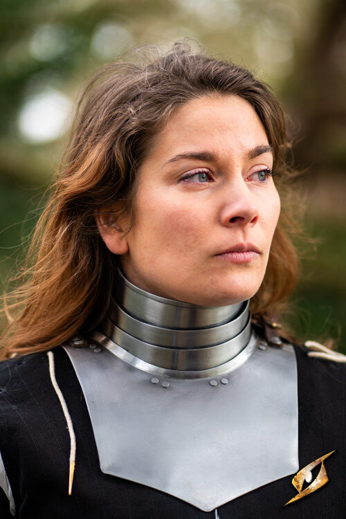 Gorjal medieval in acciaio modello Landsknecht, finitura lucida