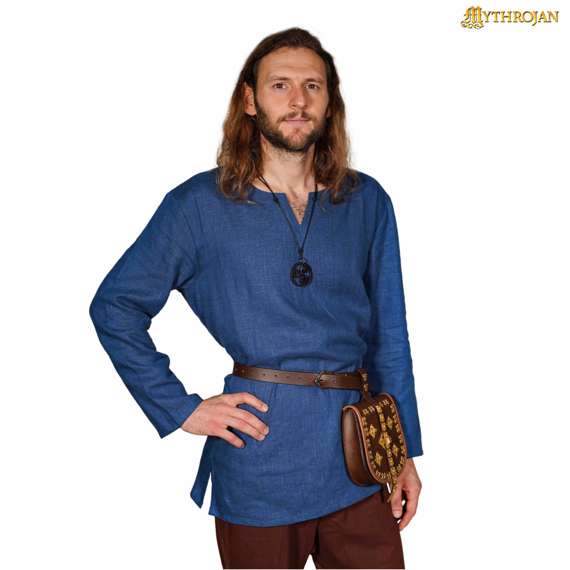 Tunica vichinga in lino, colore blu