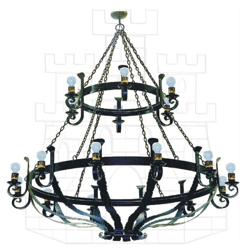 Lámpara forja grande cadenas 18 luces - Torce medievali in ferro battuto