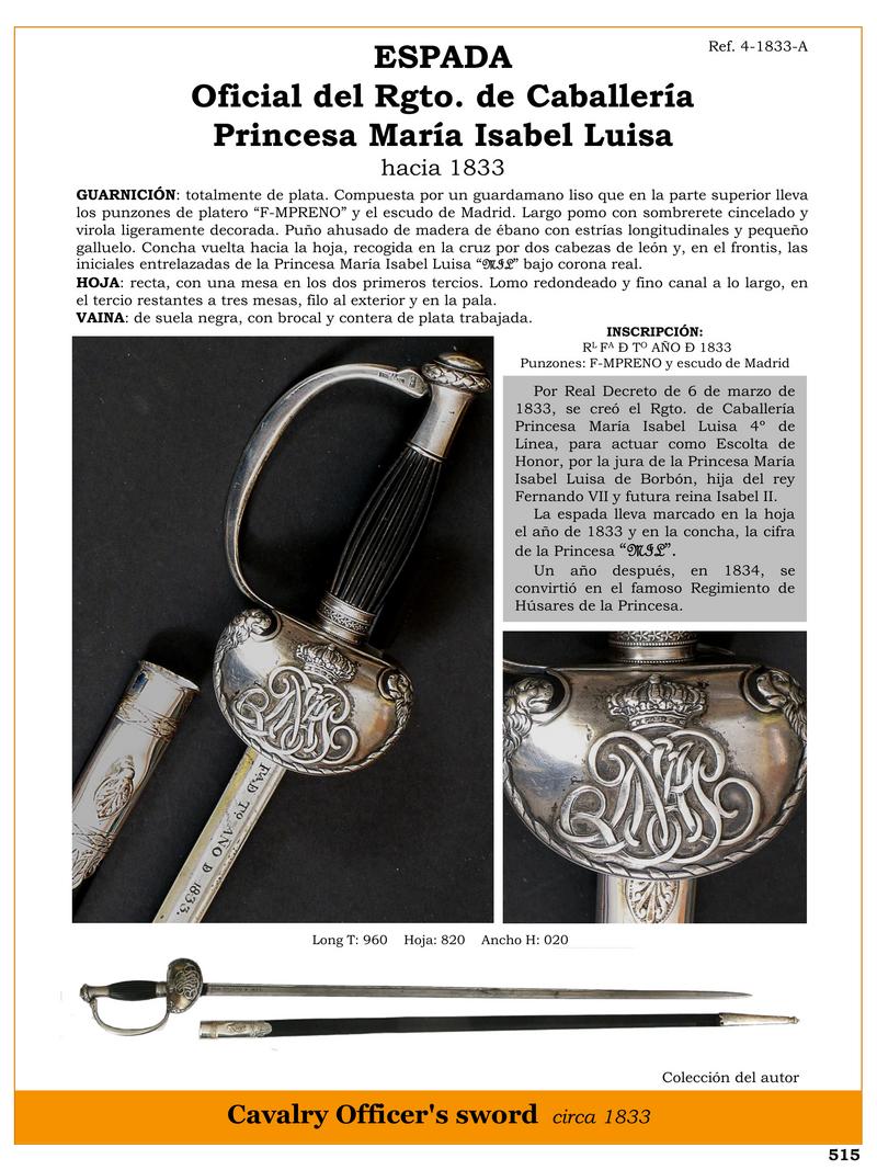 espada oficial del rgto de caballera princesa mara isabel luisa hacia 1833 jpg 1747955371 1747977067 - Spada Storica da Cavalleria: Principessa Maria Elisabetta Luisa
