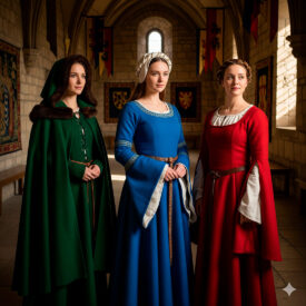 abbigliamento medievale per donne guida completa a stili tessuti e significato sociale 275x275 - Borse celtiche, vichinghe e medievali: storia, simboli e tecniche di fabbricazione